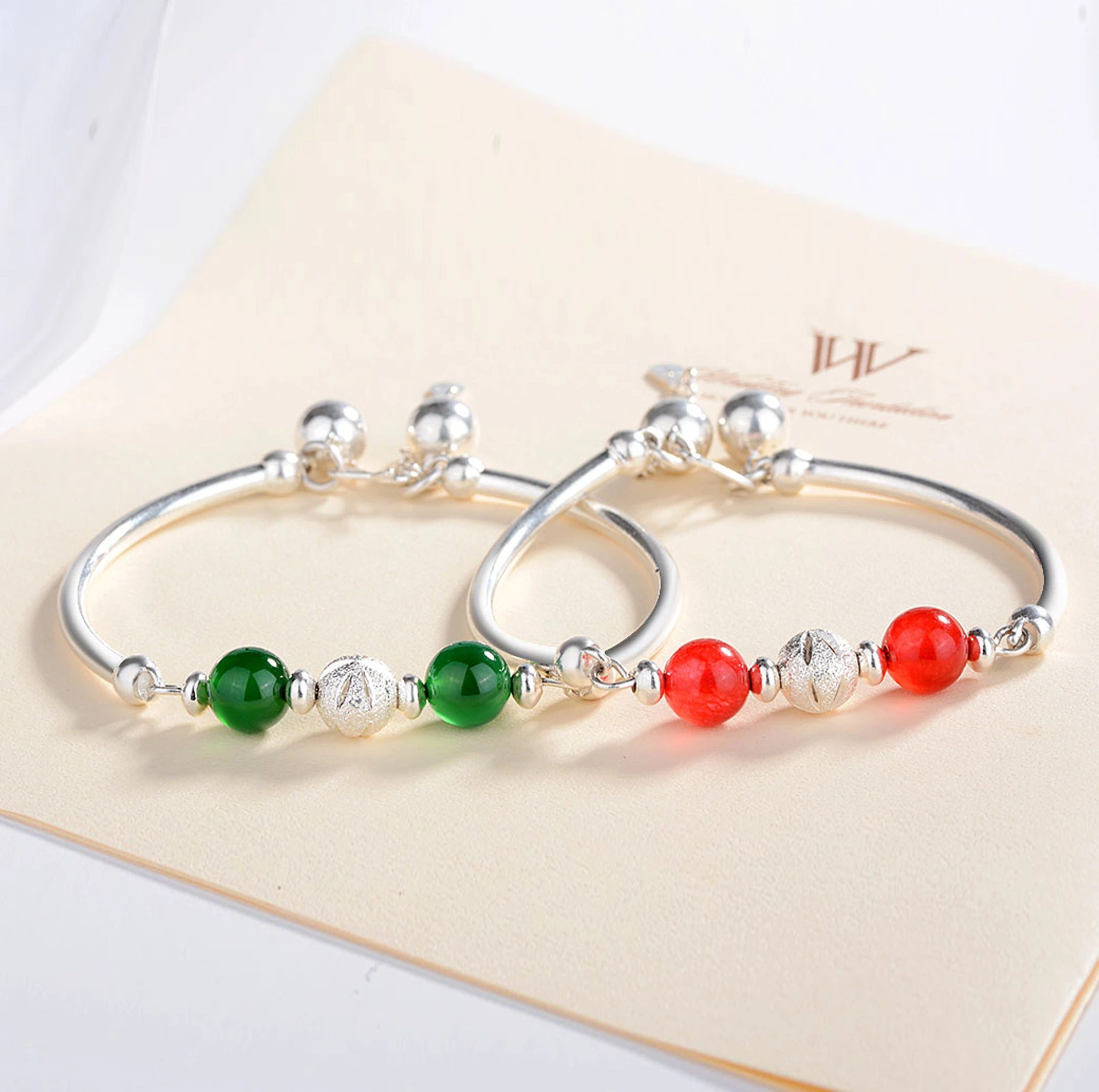Hainon Wholesale silver plated Hot Selling Bead Bracelet Open Bracelet Bracelet gift card flannel bag set 1