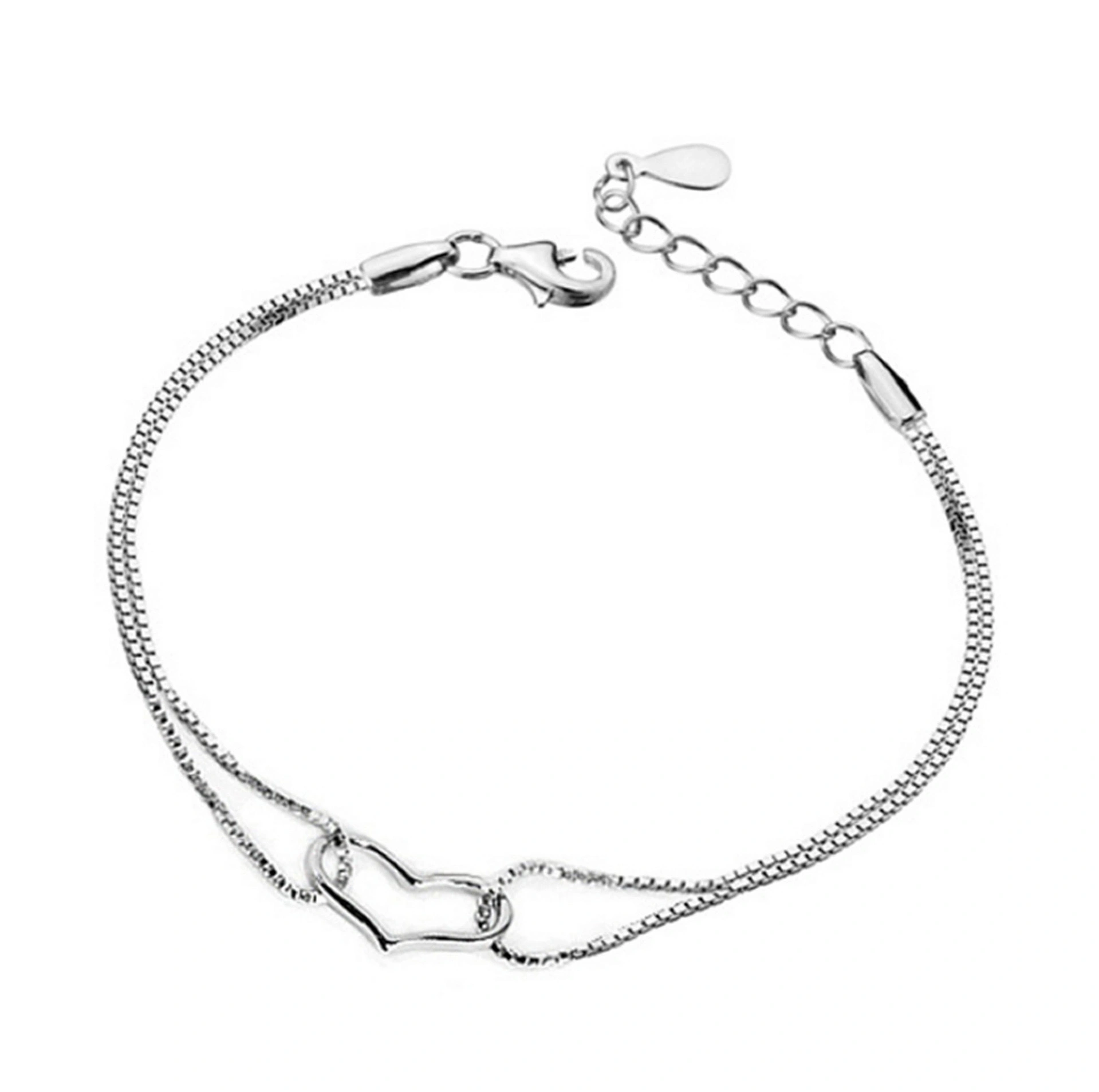 Hainon Heart shape bracelet two line love heart Platinum Plated spot wholesale Gift card flannel bag set 1