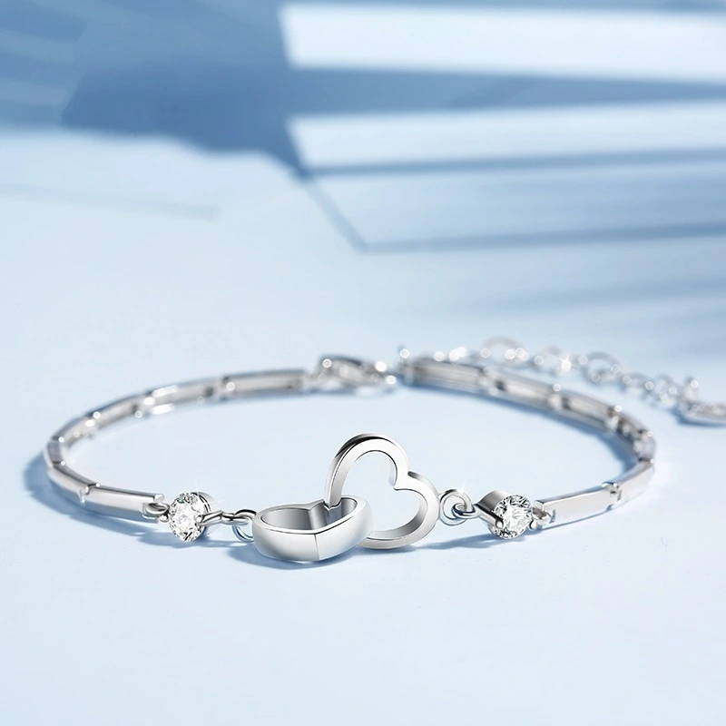 Hainon Explosive hot selling Simple and sweet personality double heart bracelet jewelry gift card flannel bag set 1