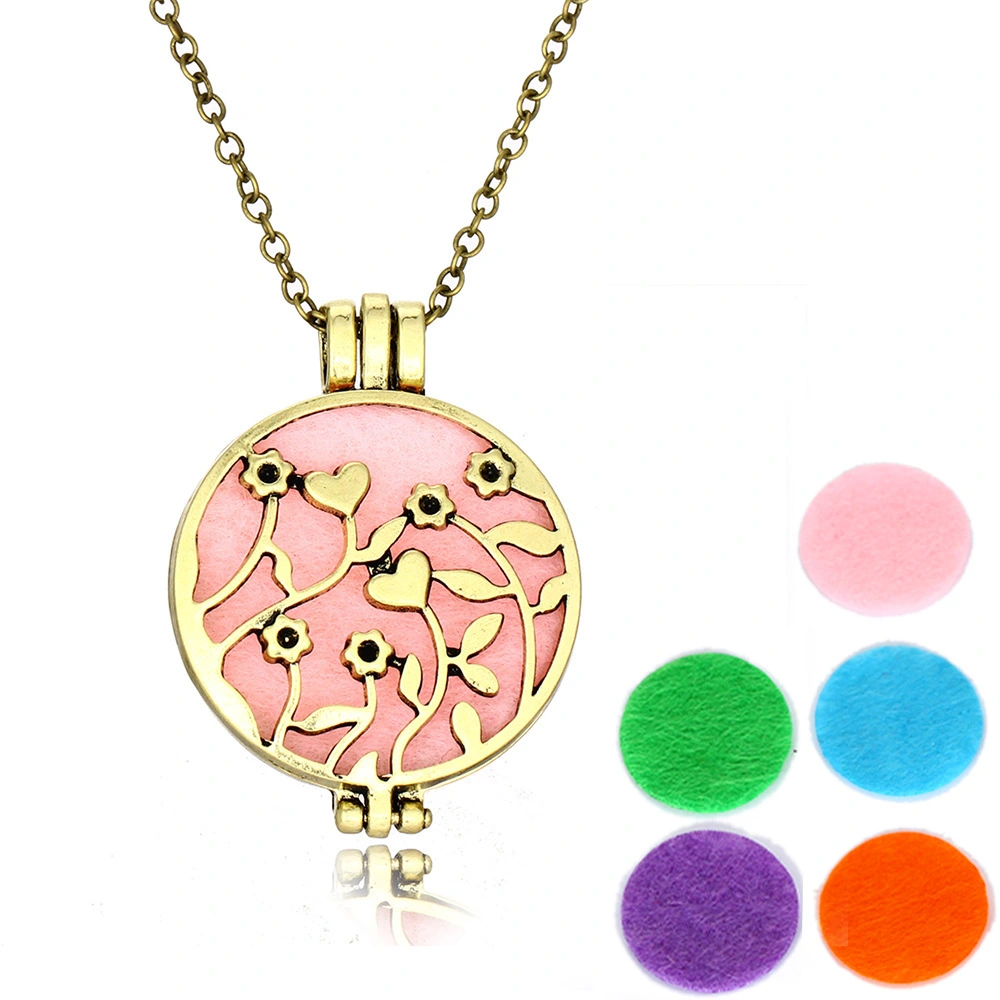 Hollow Vintage flowers perfume pendant necklace color cotton Factory direct sales 1