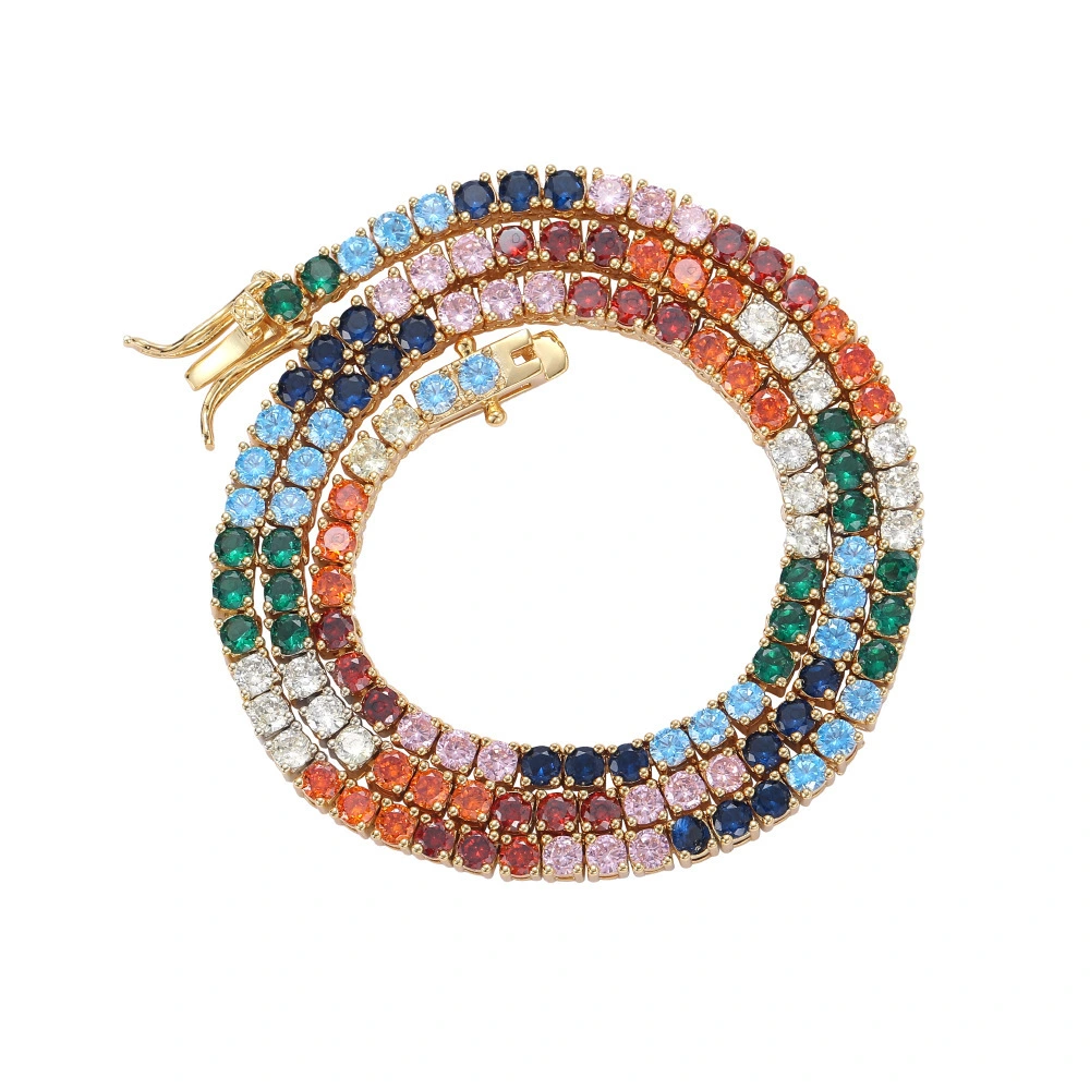 Hainon 3MM Colorful Zircon Tennis Chain Necklace Copper Micro-inlaid Zircon Single Row Chain Hip Hop Fashion Necklace Bracelet 1