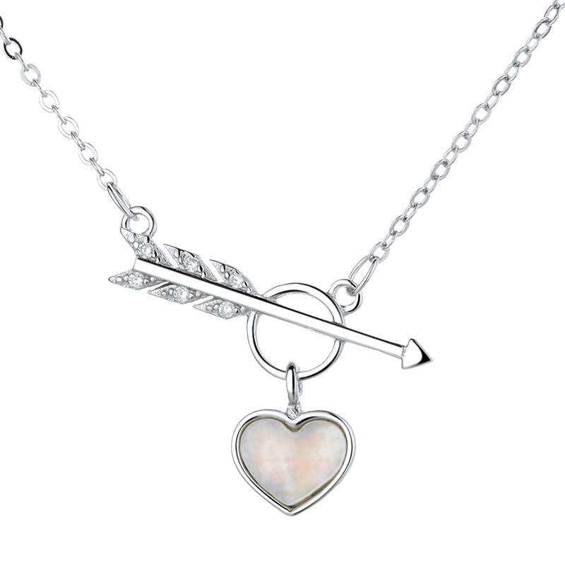 Hainon wholesale Cupid's Arrow Love Heart Shaped Shell Pendant Simple Fashion S925 Sterling Silver Necklace 1