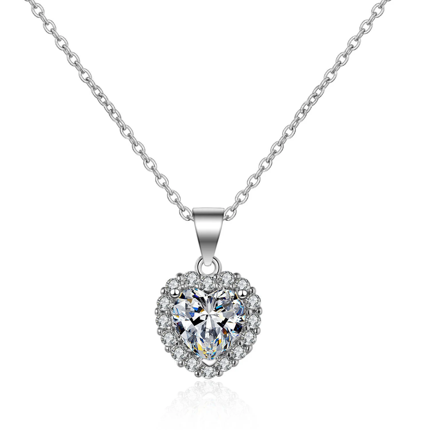 Hainon Elegant women necklace jewelry heart white zircon crystal necklace Romantic Gift card flannel bag combination 1