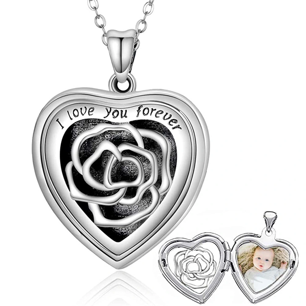Hainon Custom Photo heart Rose Pendant Necklace jewelry i love you forever Valentines Day Gifts for girlfriend Spot wholesale 1