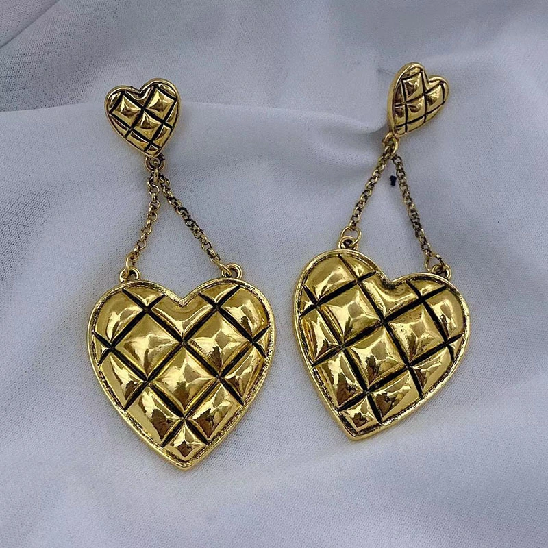 Hainon s925 Silver Needle Check Heart Earrings Personality Earrings Fashion Temperament Earrings jewelry 1