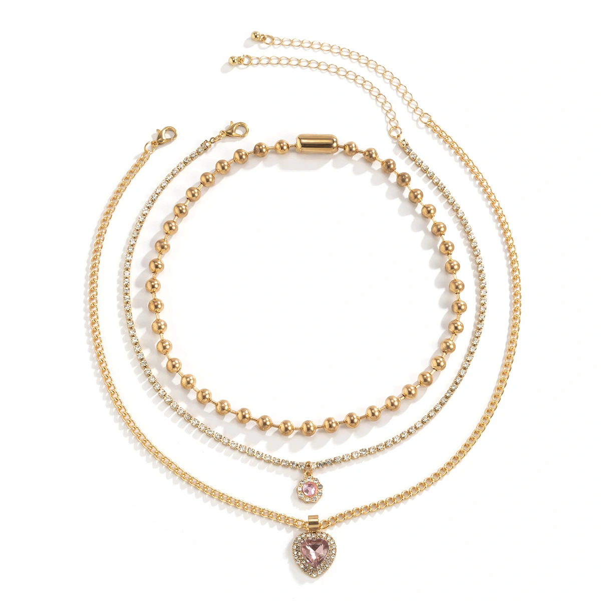 Hainon fashion Hip Hop Punk Metal Bead Chain Clavicle Necklace Retro Diamond Gem Heart Necklace wholesale 1