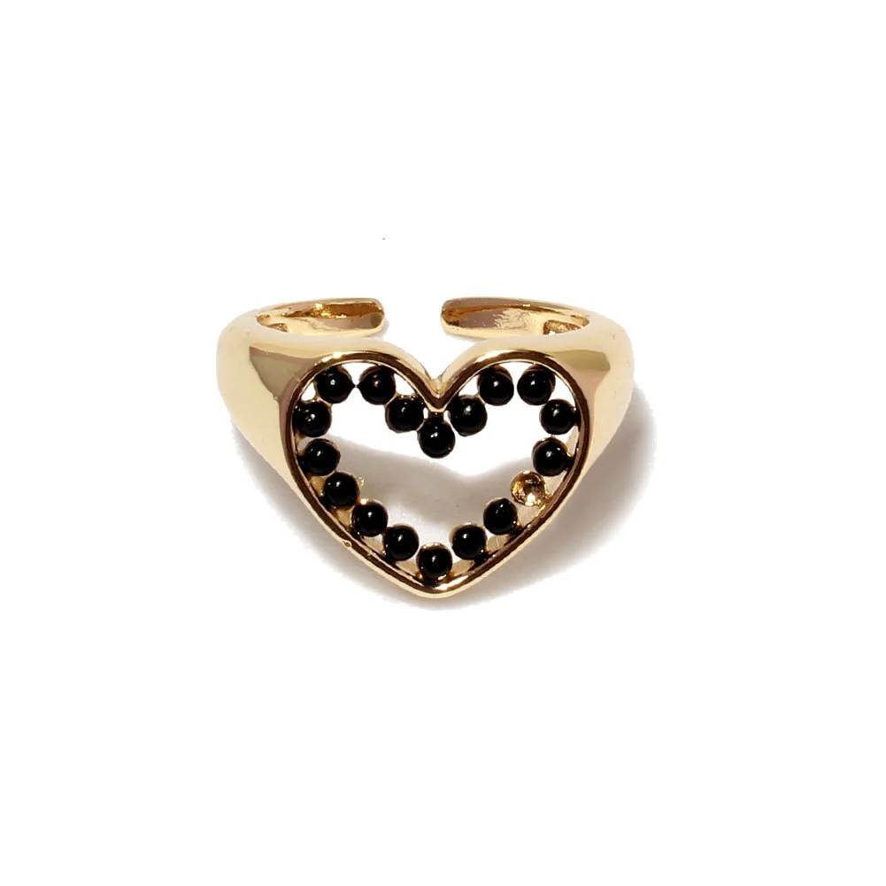 Hainon European and American copper inlaid heart pearl ring fashion retro temperament beautiful heart ring 1
