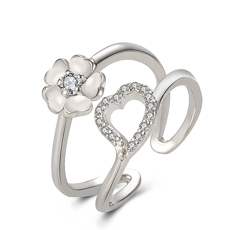 Hainon Temperament literary heart cherry blossom ring female simple sweet flower diamond love ring wholesale 1