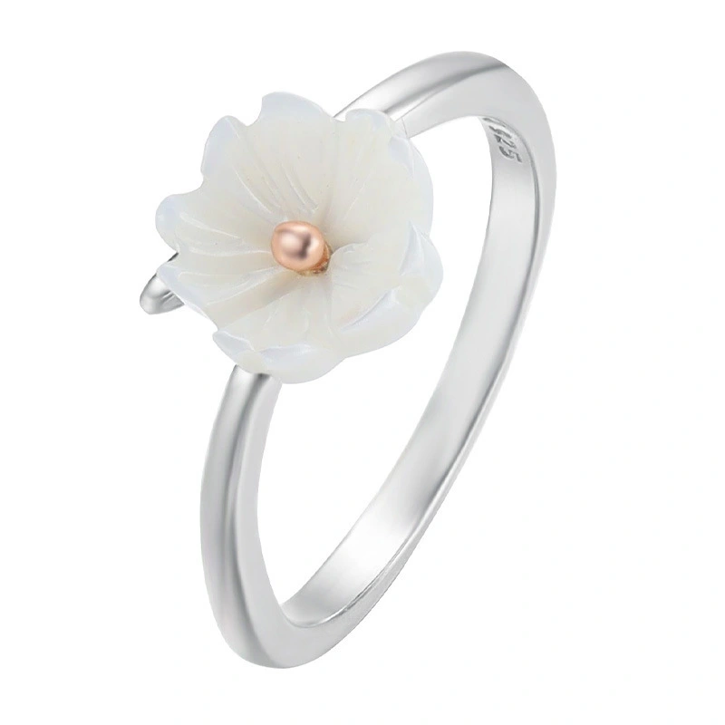 Hainon wholesale S925 silver small daisy ring fashion temperament open ring flower ring Gift card flannel bag set 1