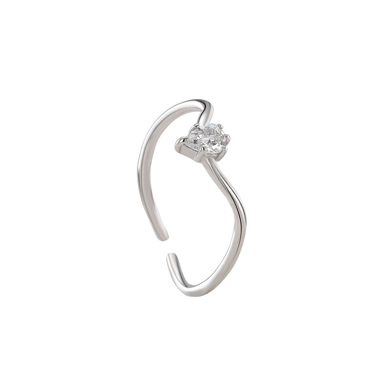 Hainon S925 silver twisted zircon ring female fashion temperament open ring Gift card flannel bag set 1