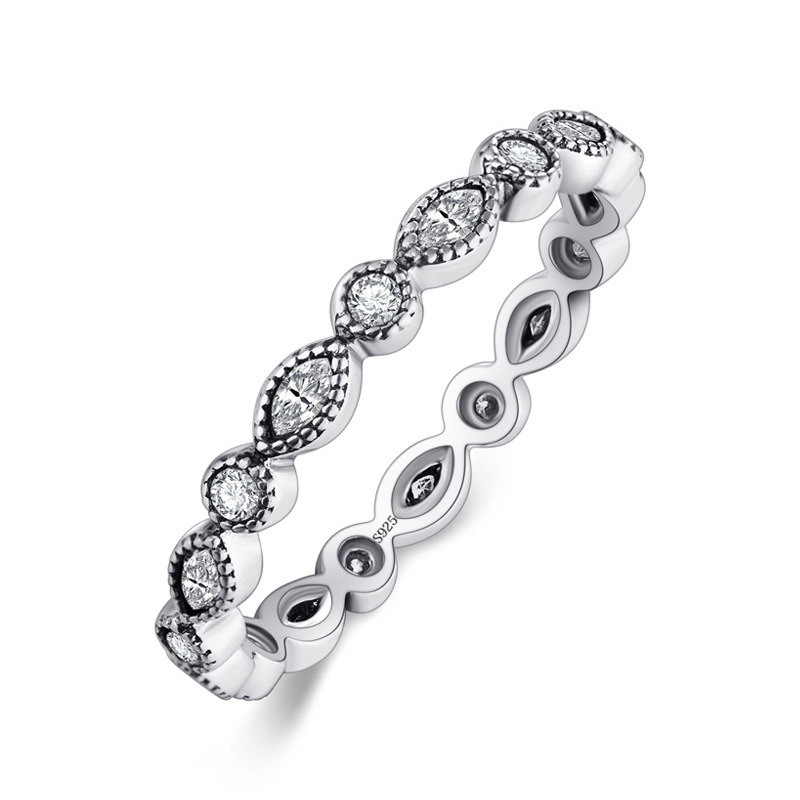 Hainon Retro s925 sterling silver zircon ring stacking personalized fashion ring wholesale jewelry Gift card flannel bag set 1