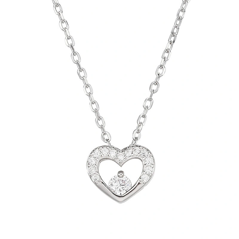 Hainon jewelry necklace simple heart white zircon romantic Valentine's Day gifts women necklace 925 sterling silver 1