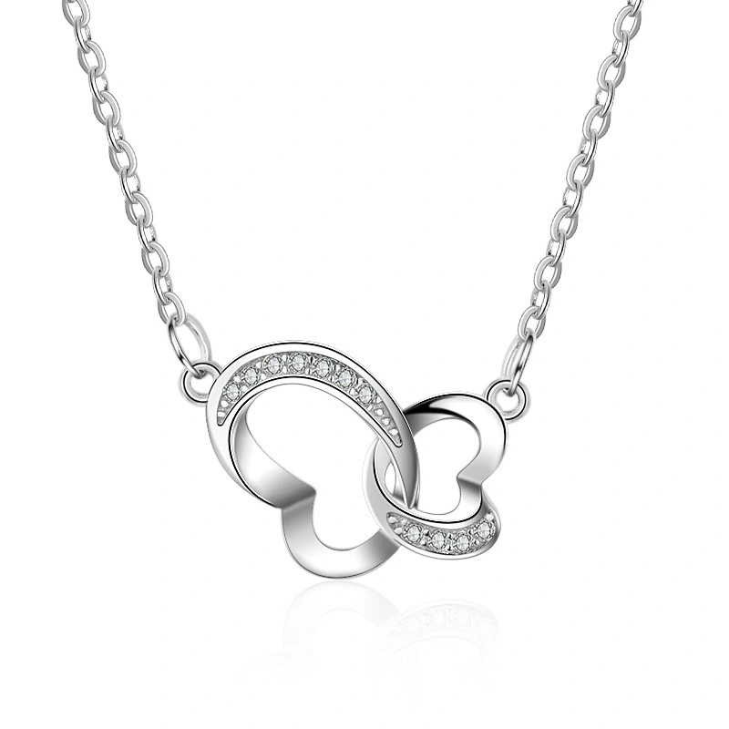 Hainon 925 sterling silver necklace two heart-shaped white gold plating romantic holiday gifts necklace 1