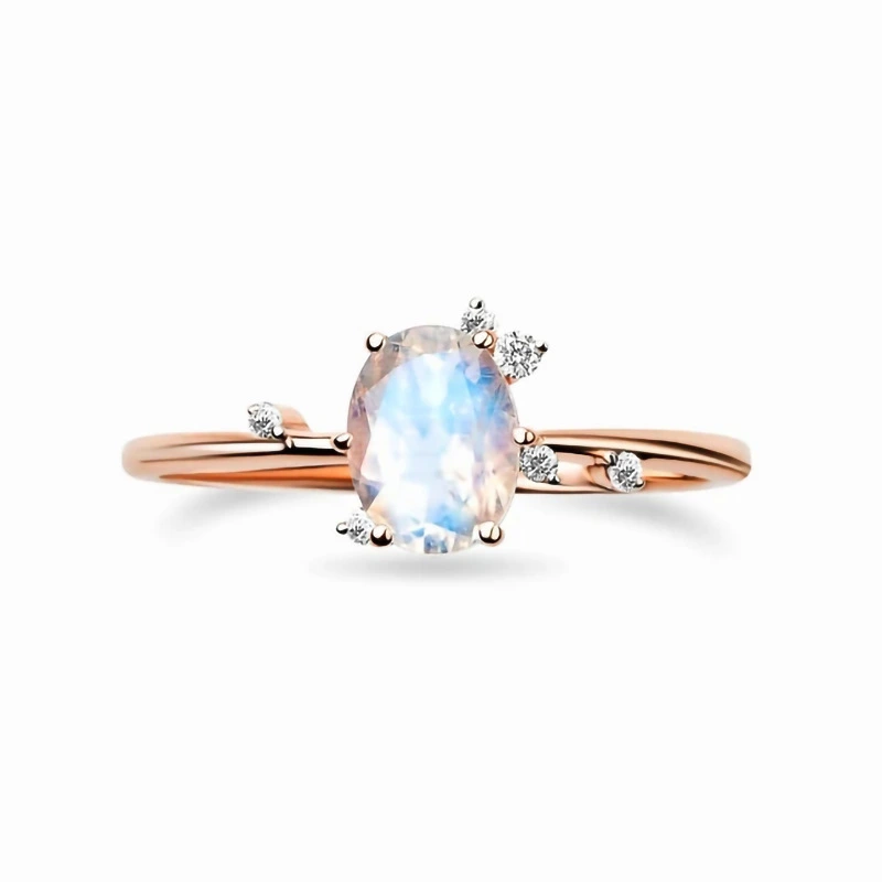 Hainon 925 Sterling Silver Oval Shape Rings Rainbow Moonstone Engagement Ring Rose Gold Romantic Wedding Ring 1