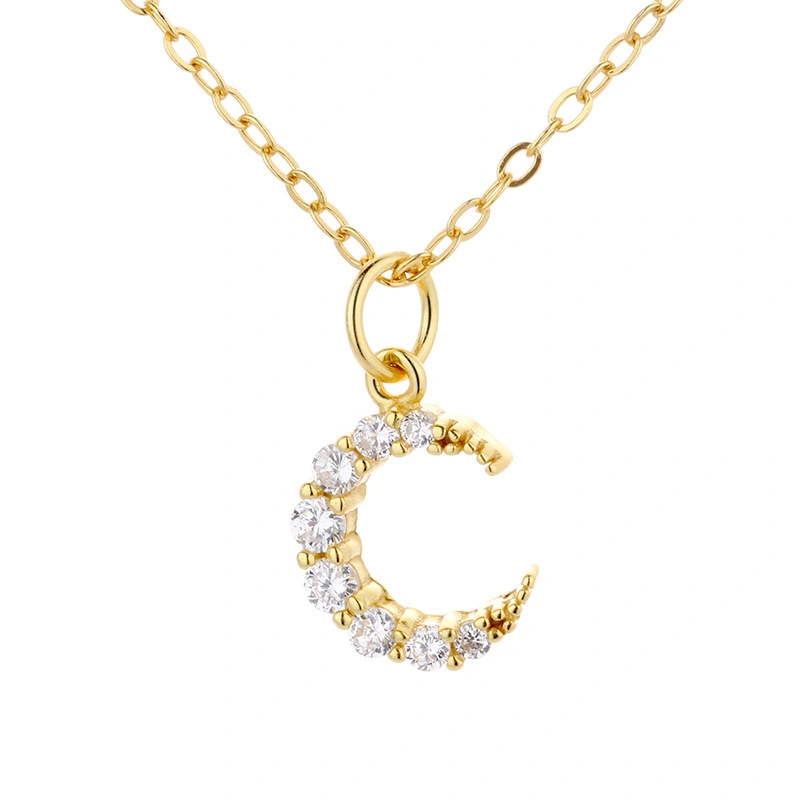 Hainon Shiny 925 Sterling Silver Zircon Moon Necklace Pendant Zircon Jewelry Necklace Women Bride Wedding Gift 1