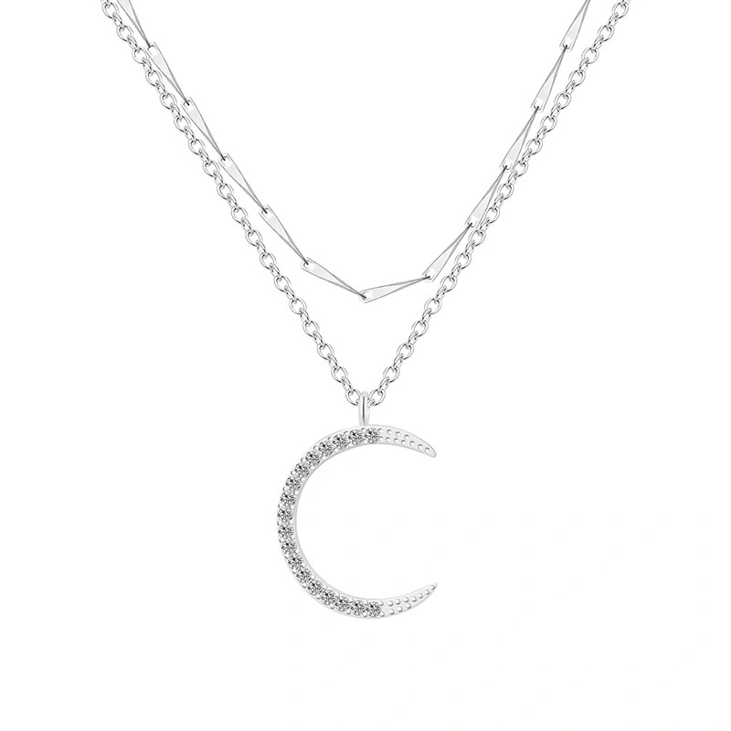 Hainon Sterling Silver Double Moon 925 Sterling Silver Necklace Simple Design Necklace Niche wholesale 1