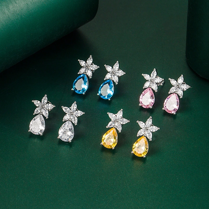 Hainon 2022 Earrings jewelry Women Water drop flower zircon stud earrings Party gift wholesale 1
