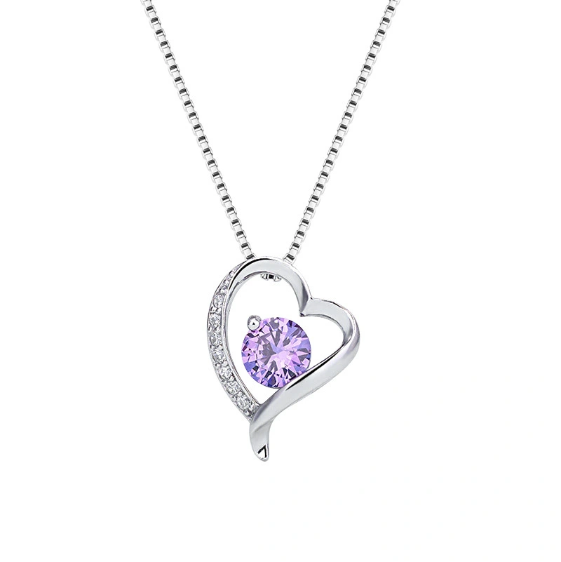 Hainon 925 sterling silver necklace white purple zircon romantic Valentine's Day gifts jewelry heart necklace 1