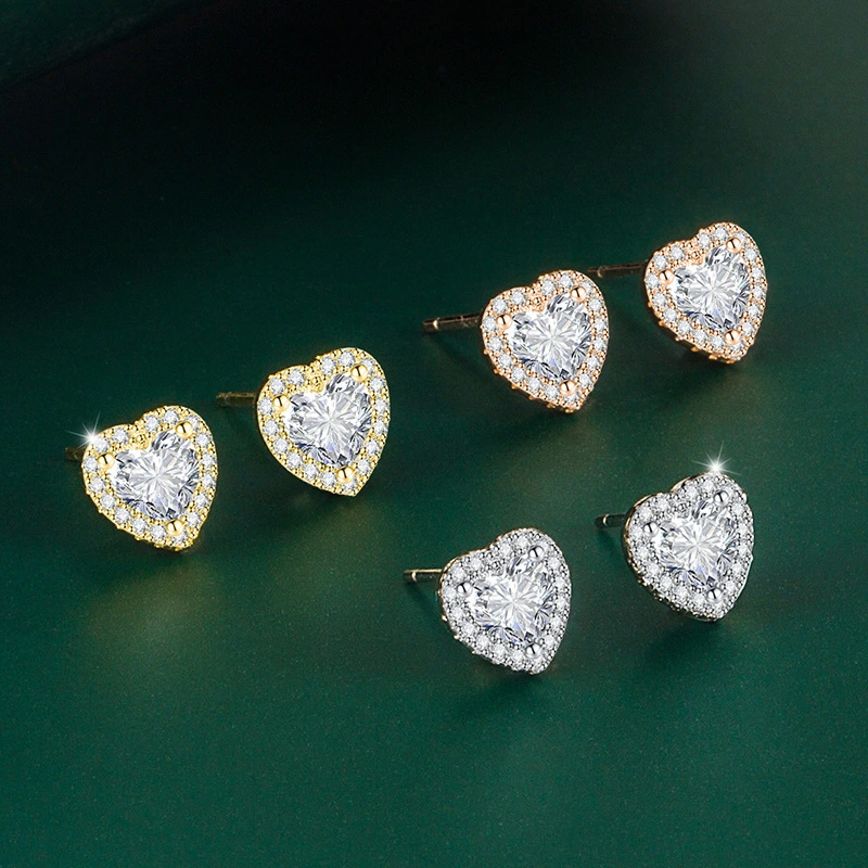 Hainon 2022 Earrings jewelry Women Elegant Classic 7.8mm heart zircon stud earrings Party gift wholesale 1