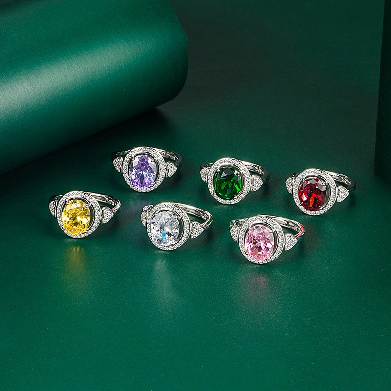 Hainon 2022 Adjustable rings classical Big Ellipse pink blue white purple zircon rings jewelry women Anniversary gift 1