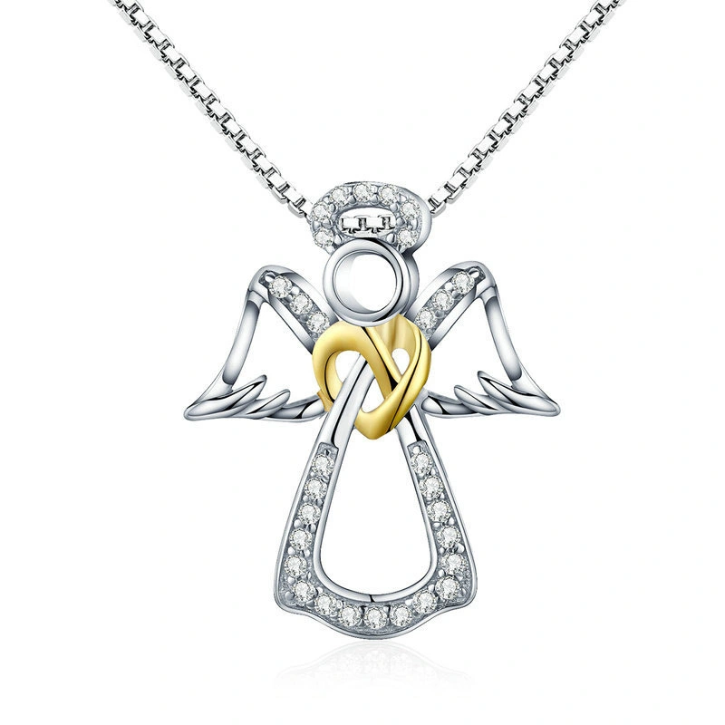 Hainon Fashion Silver Plated Angel Pendant Necklace Gold Plated Heart Necklace for Women Engagement Jewelry Wholesale Dropship 1