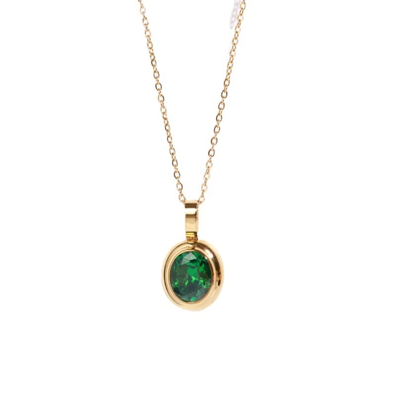 Hainon Multicolor Titanium Steel Necklace Electroplating 18k Color Gemstone Necklace for Women 1