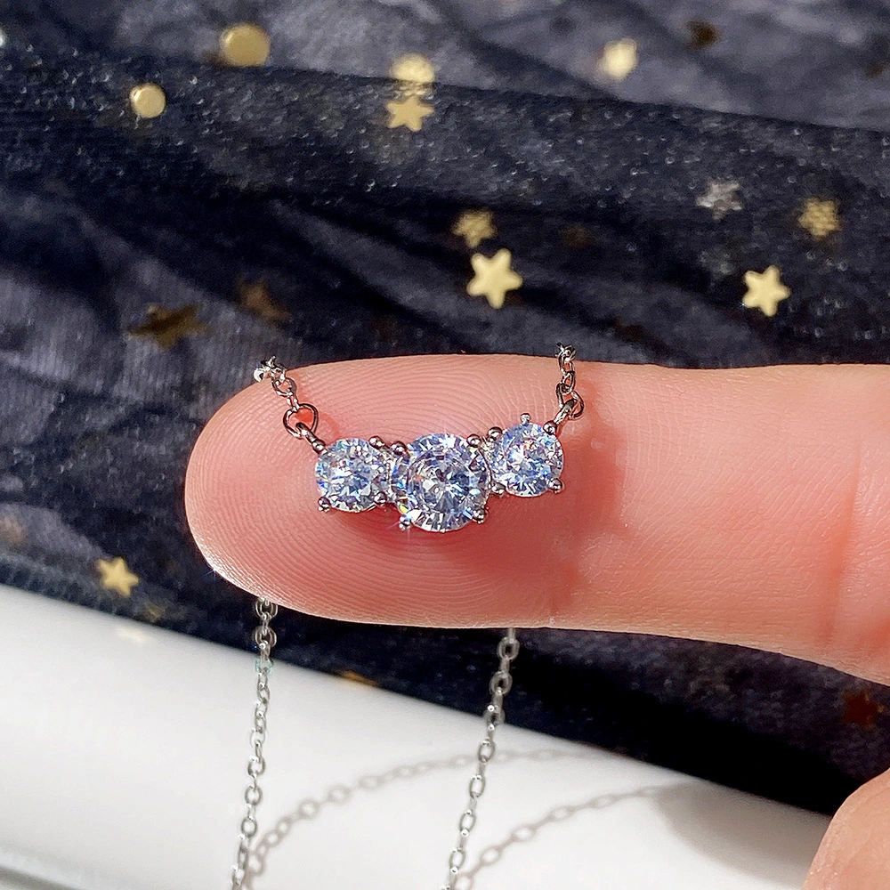 Hainon wholesale fashion necklace luxury high quality Fashion simple three zircon necklace Gift card 1