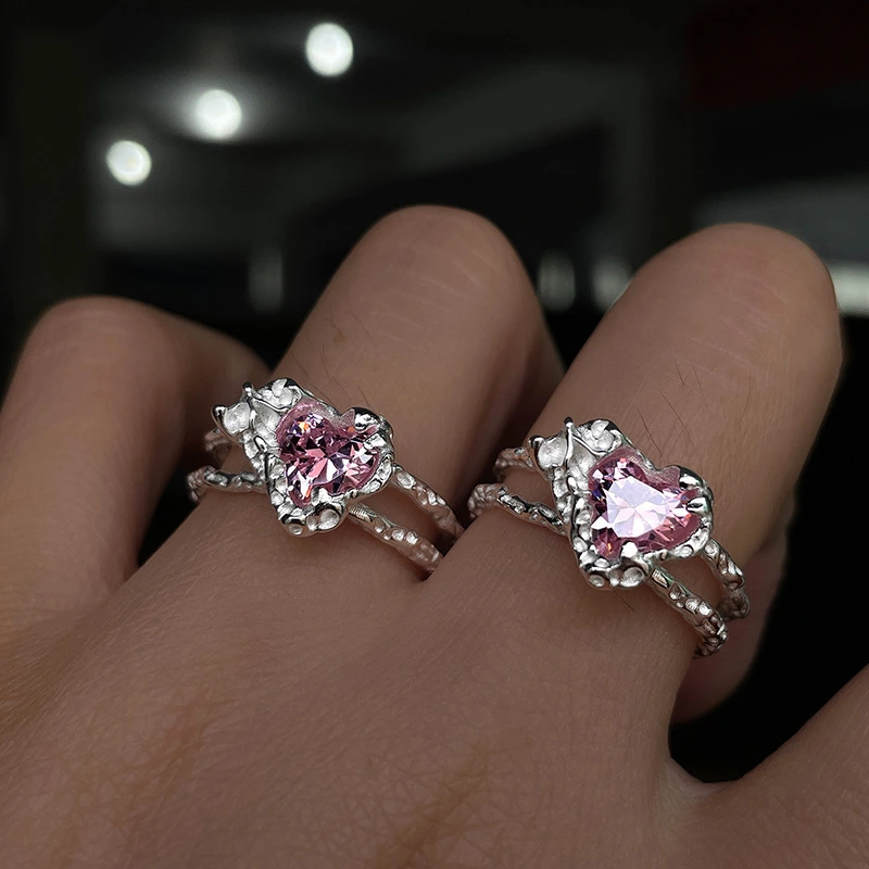 Hainon 925 silver pink diamond love open ring female fashion personality niche design simple wholesale 1