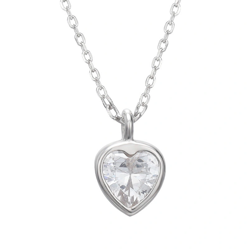Hainon jewelry necklace simple heart white zircon Valentine's Day gifts jewelry sterling silver necklace women 1