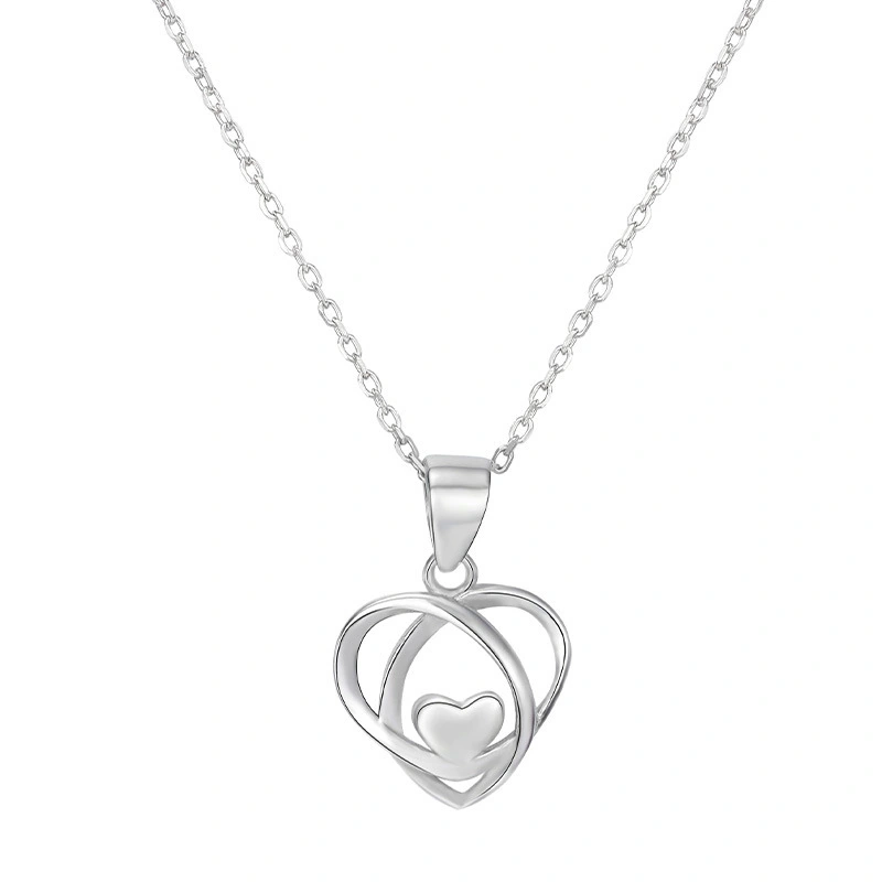 Hainon jewelry necklace simple heart white zircon Valentine's Day gifts jewelry sterling silver necklace women1 1