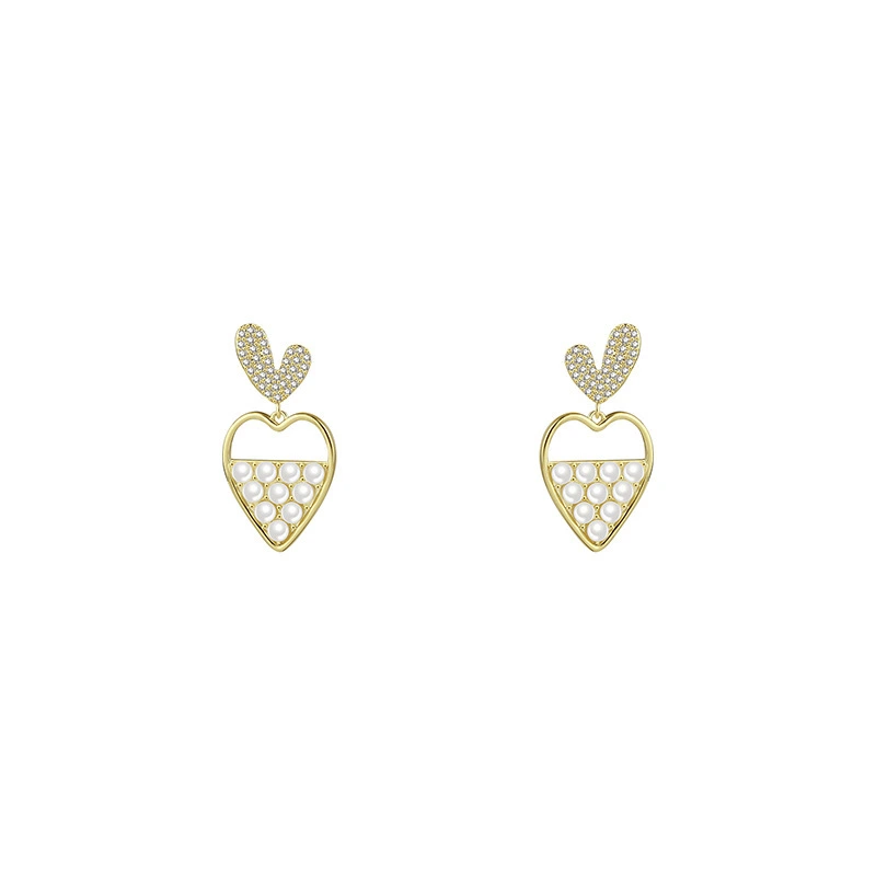 Hainon S925 Silver Needle New Trendy Love Pearl Stud Earrings Temperament Fashion Earrings Heart zircon Earrings 1