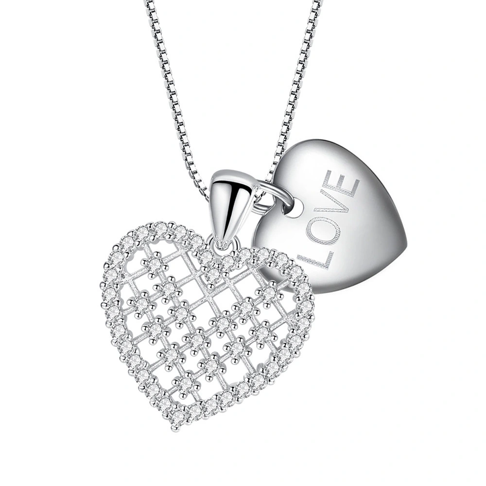 Hainon European and American inlaid zircon love necklace bridal dress micro inlaid creative heart mesh necklace 1