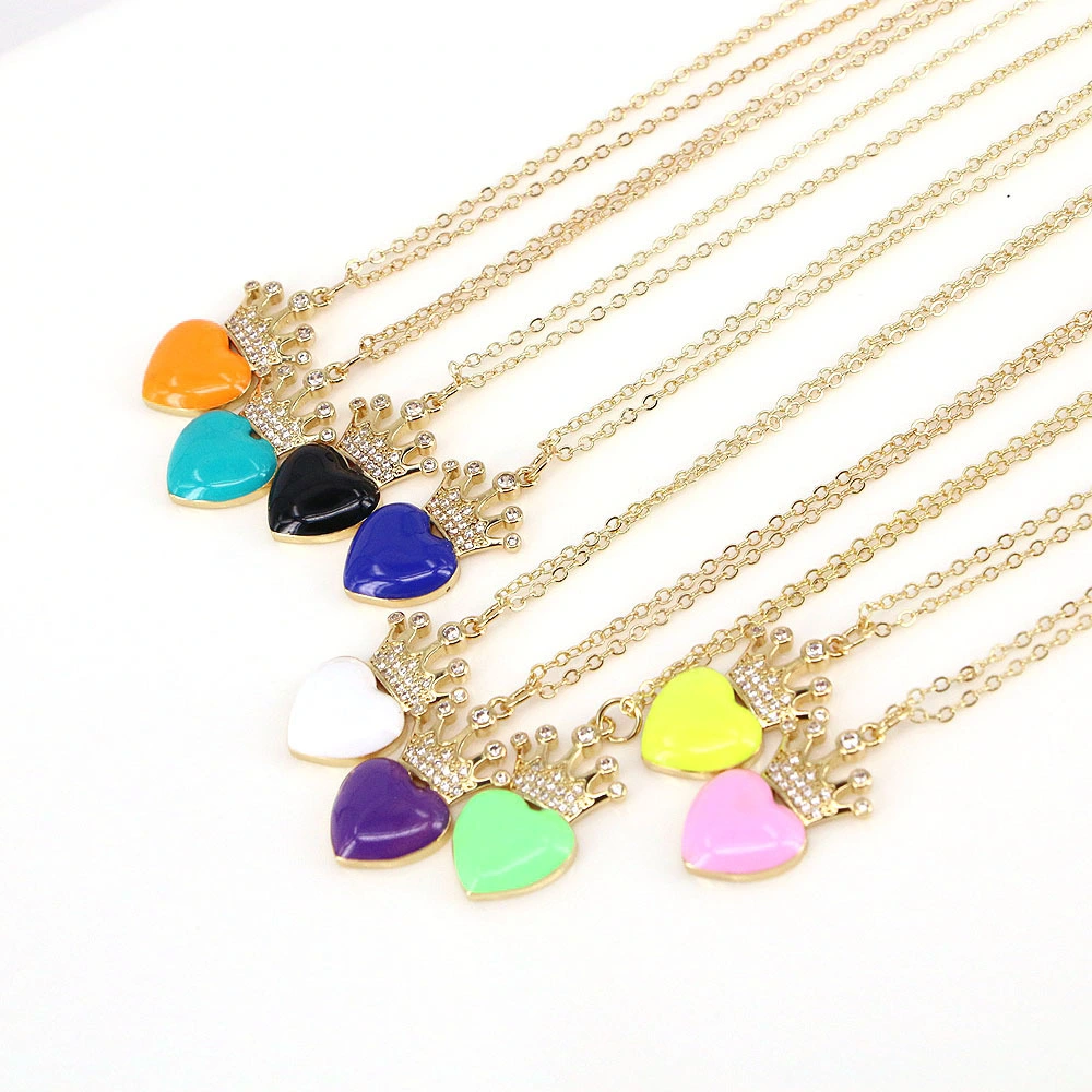 Hainon European and American fashion copper microinlaid new product color zircon crown love pendant necklace female 1