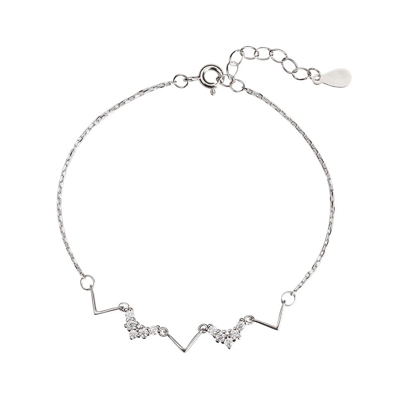 Hainon Wave Bracelet S925 Sterling Silver zircon Bracelet Creative Personality Gift Customization Gift card flannel bag set 1