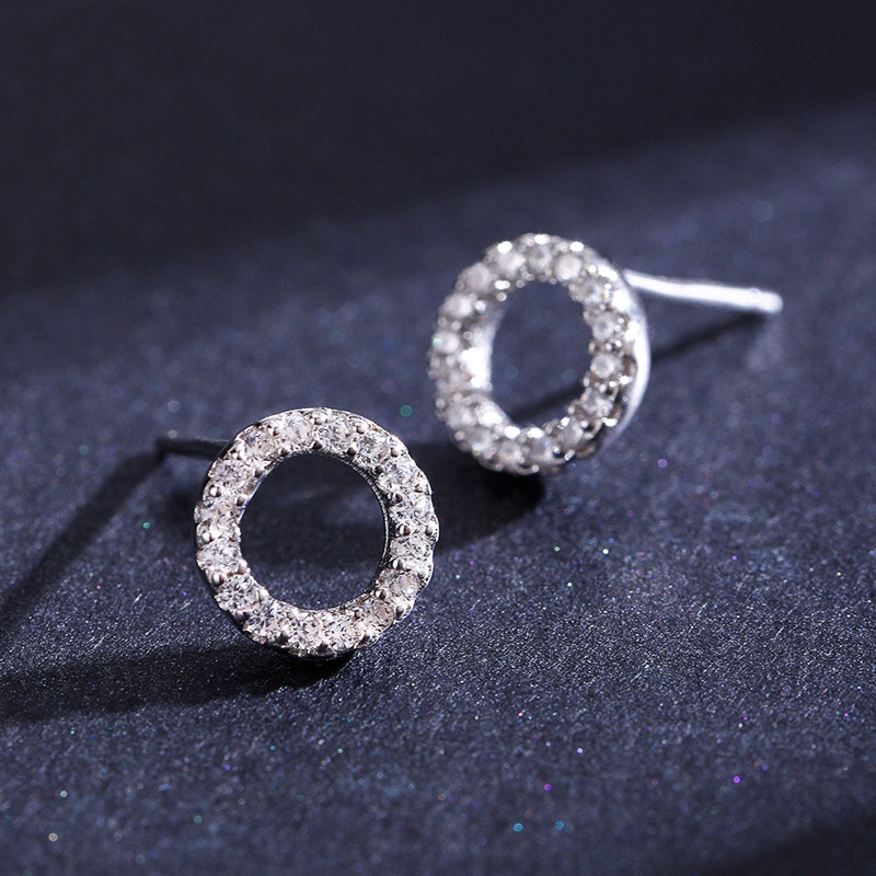 Hainon wholesale s925 sterling silver round simple earrings female sweet fashion jewelry Gift card flannel bag set 1