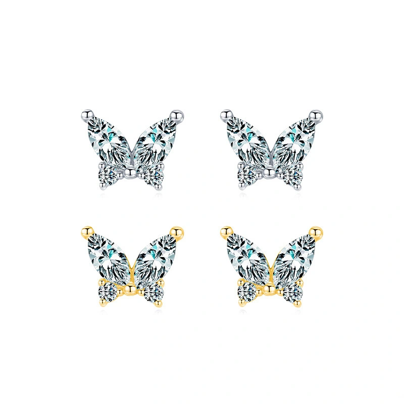 Hainon S925 sterling silver exquisite butterfly cute elegant stud earrings female simple  Gift card flannel bag set 1