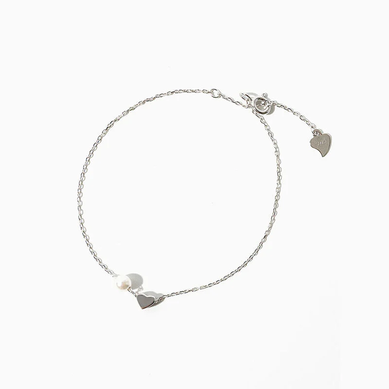 Hainon S925 sterling silver bracelet female pearl love bracelet girlfriend simple jewelry Gift card flannel bag set 1