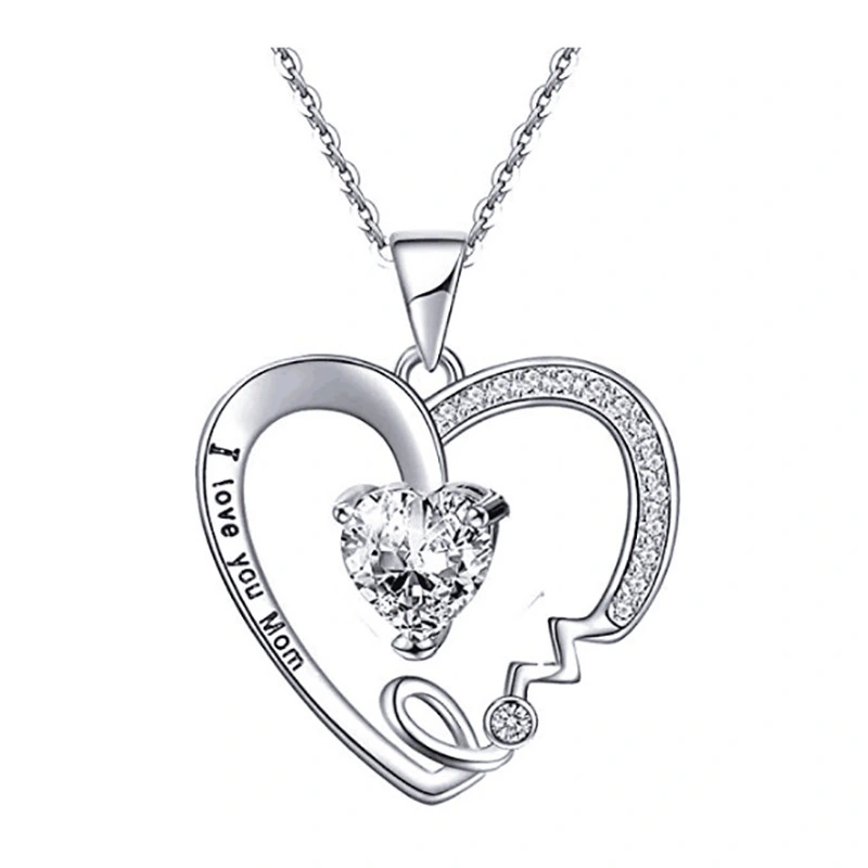 Hainon Women water wave  color silver chain necklace I love you MOM necklace Low price copper jewelry 1