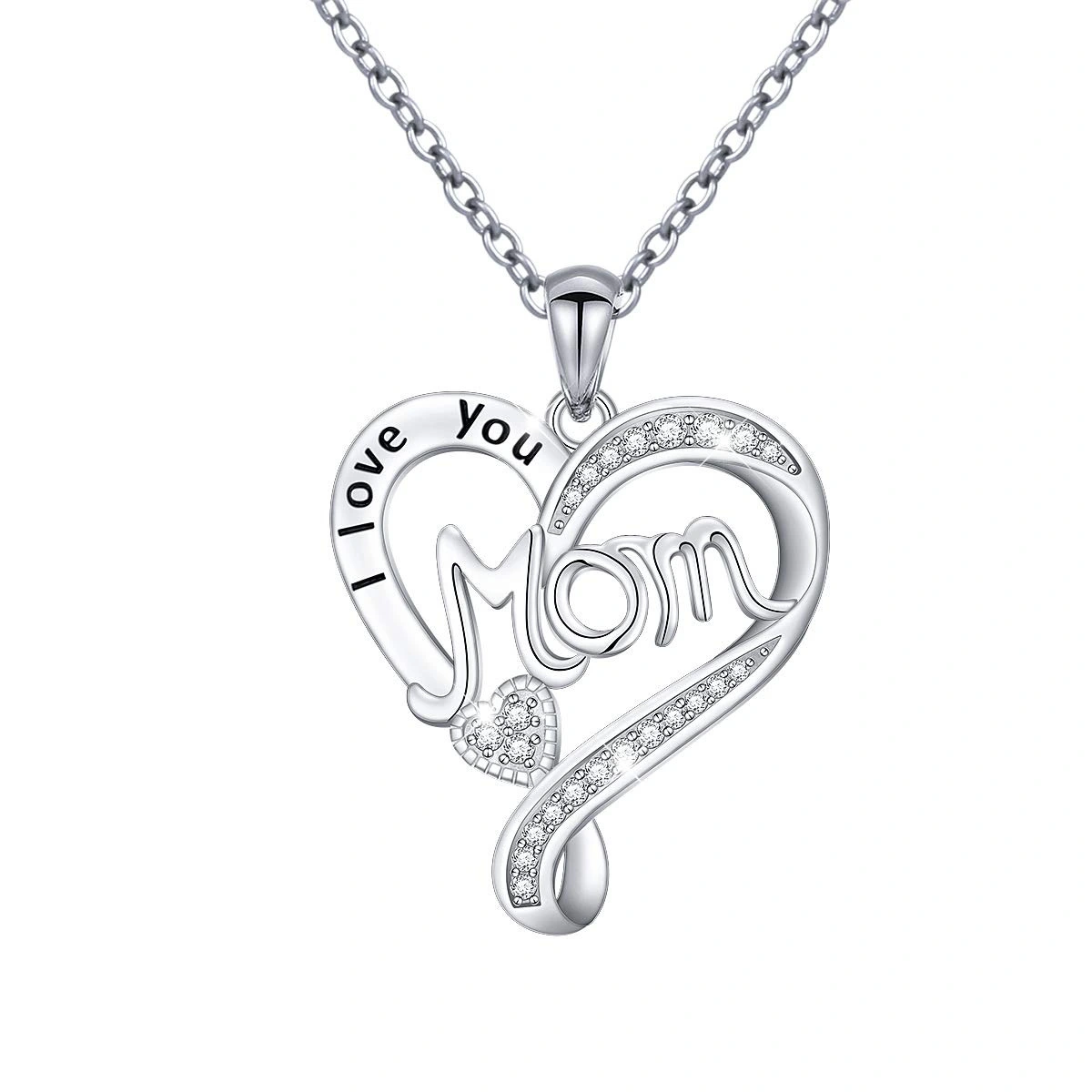 Hainon 925 silver plated Unique jewelry heart necklace I LOVE YOU MOM Personalized necklace Mother's Day gift 1