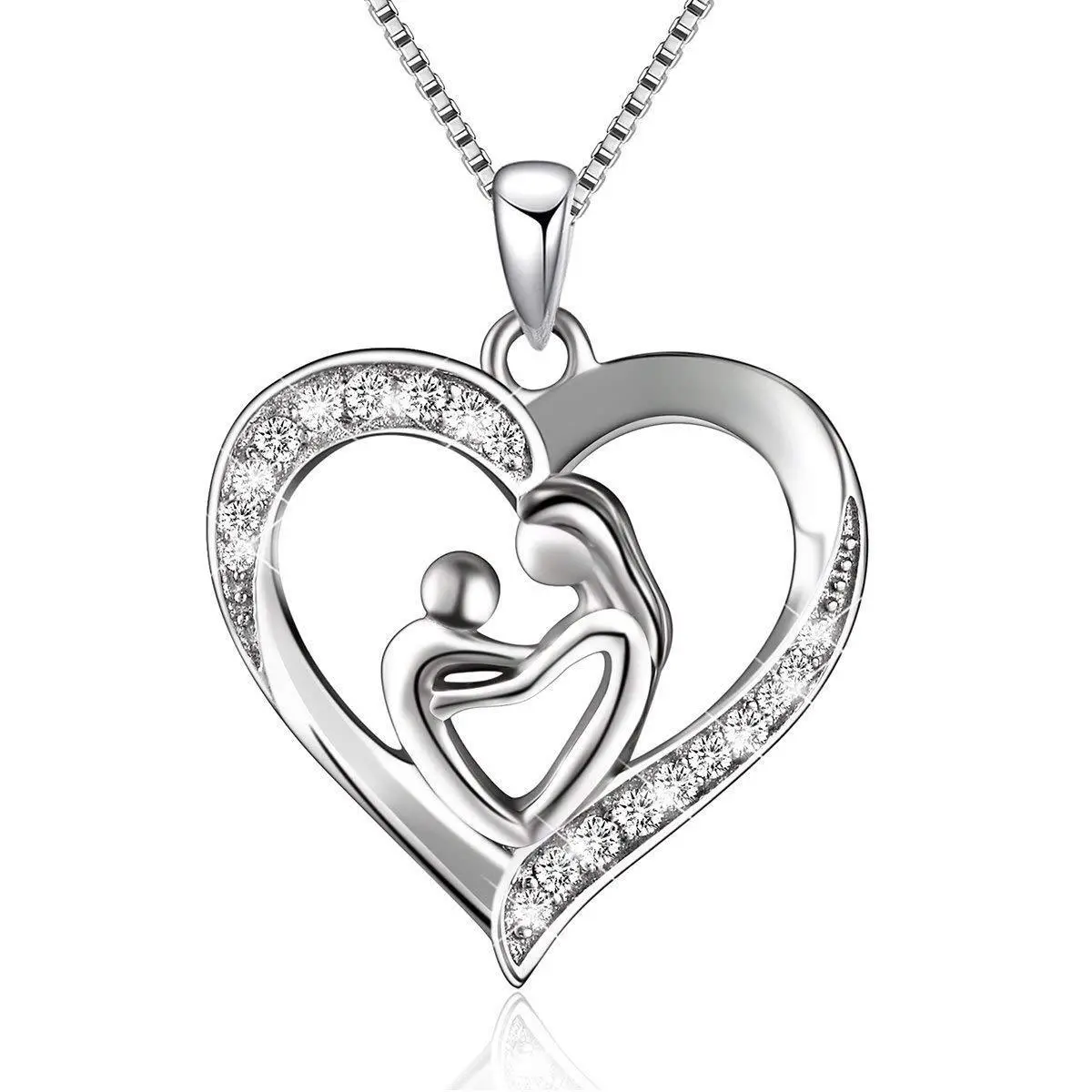 Hainon mom gift custom white cz Necklace Link heart custom Necklace Gift for Women mom necklace 1