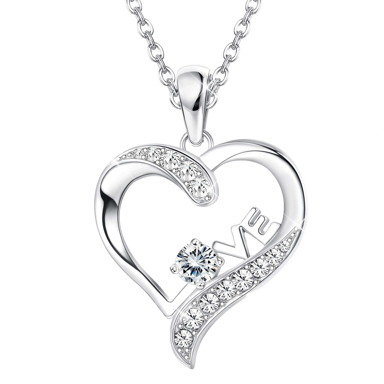 Hainon Mom Zircon Silver Plated Pendant Necklace for Women Love Heart Mom Birthday Mother's day Gifts Necklace Custom 1