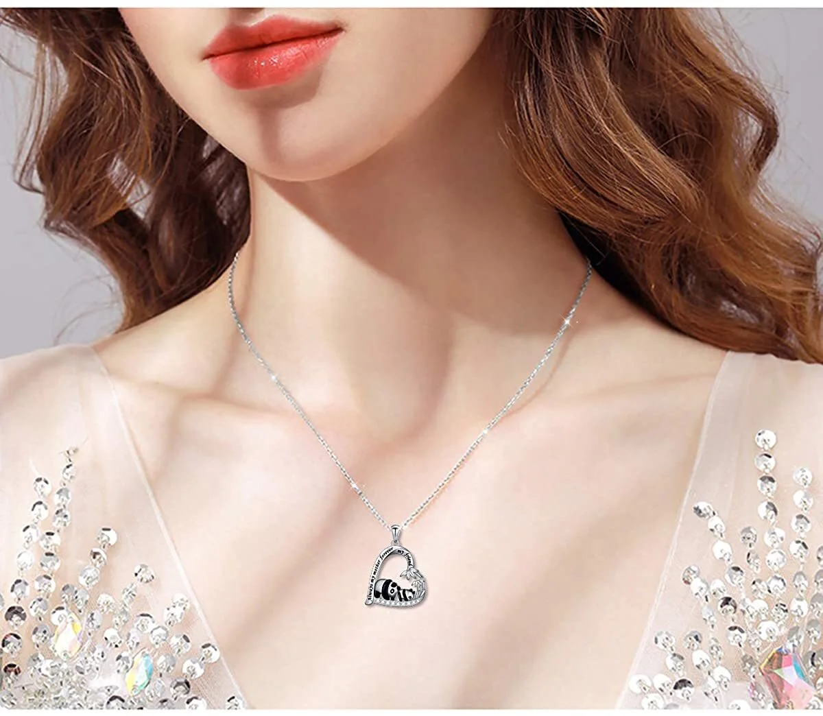 Hainon Panda Necklace Heart Pendant always my mother forever my friend Gift card flannel bag set Wholesale 1