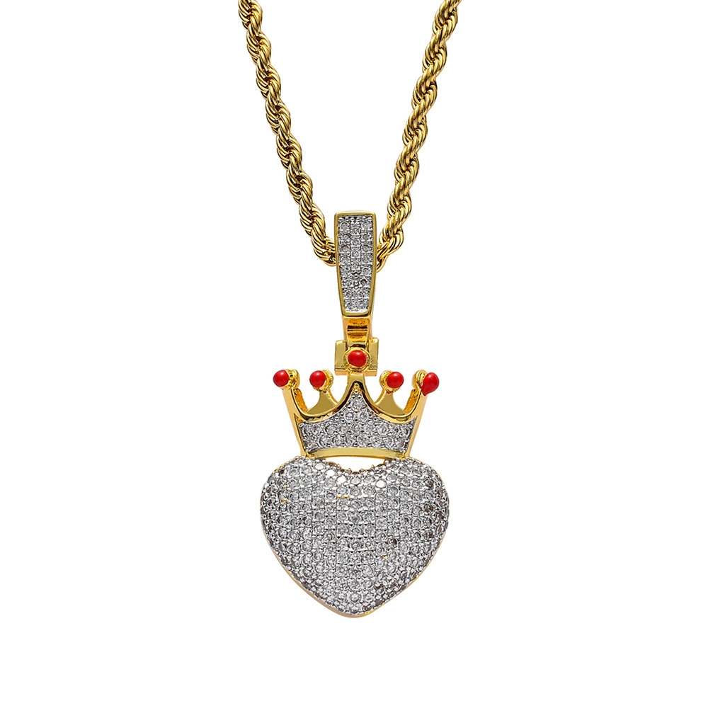 Hainon Hip Hop Jewelry Crown Heart-shaped Micro-inlaid Zirconium Pendant Necklace Trend Love Crown Zircon Men Necklace Jewelry 1