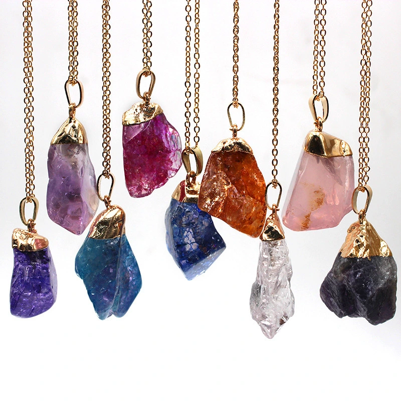 Hainon Colored Natural Stone Pendant Crystal Rough Stone Pendant Necklace 1