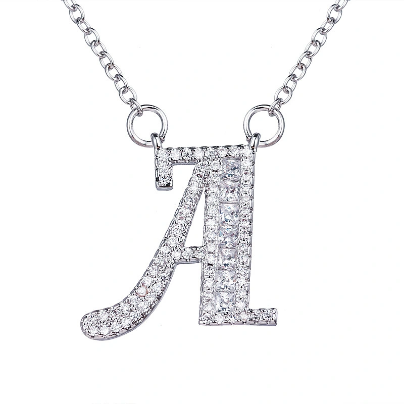 Hainon Fashion Initial Crystal Necklace Silver Pendant Necklaces 26 English Alphabet Letter Necklace For Women 1