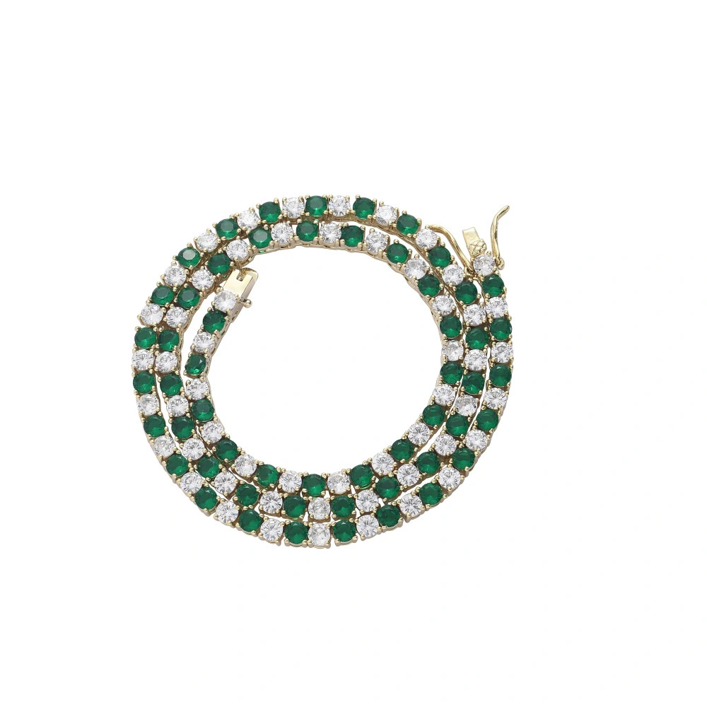 Hainon 4mm Green And White Zircon Tennis Necklace Zircon Single Row Chain Hip Hop Men's And Women's Necklaces 1