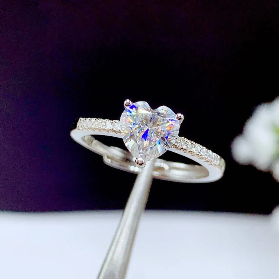 Hainon Love micro inlaid zircon Live mouth adjustment love heart diamond ring jewelry for women 1