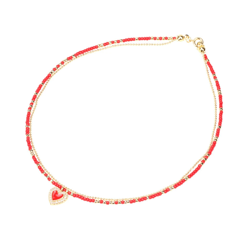 Hainon Double Layered Necklace Women's Micro Diamond Love Design Bead Chain 2021 New jewelry wholesale 1