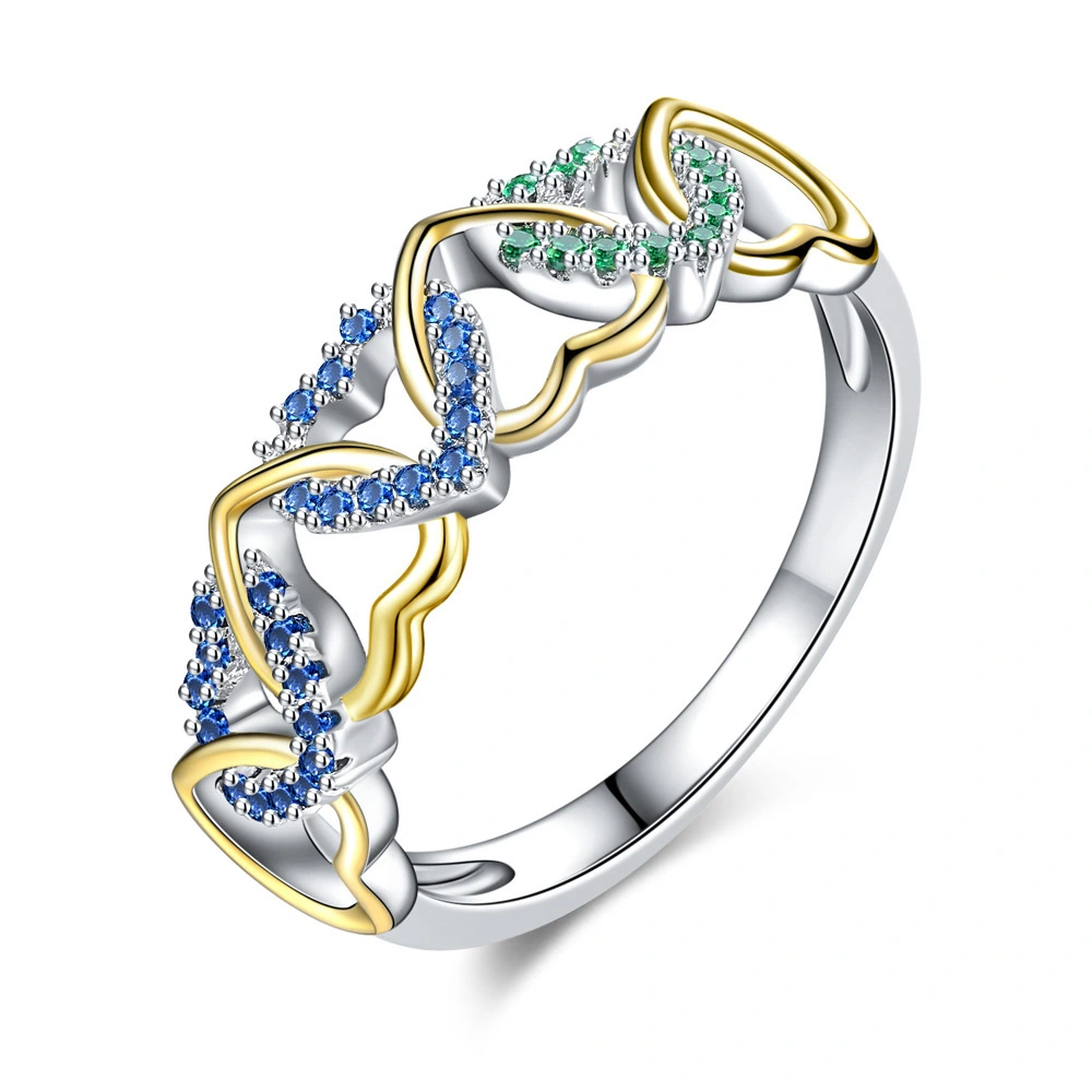 Hainon Fashion popular ring color micro inlaid winding heart couple ring creative love ring jewelry 1