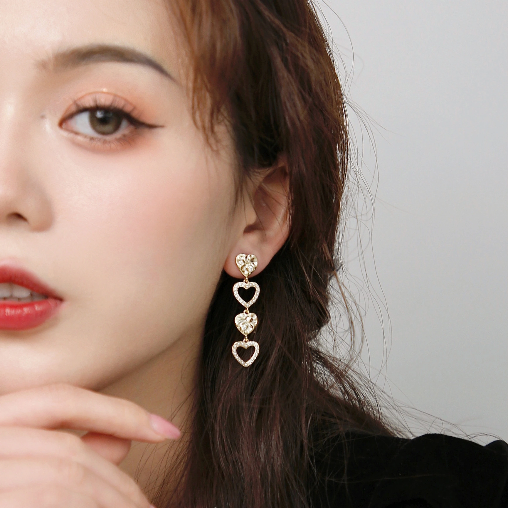 Hainon Personalized French girl love pearl long temperament white round zircon heart earrings jewelry 1